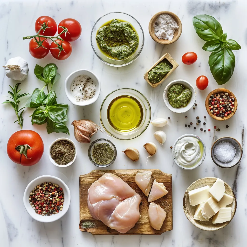 Baked Pesto Mozzarella Chicken Zesty ingredients