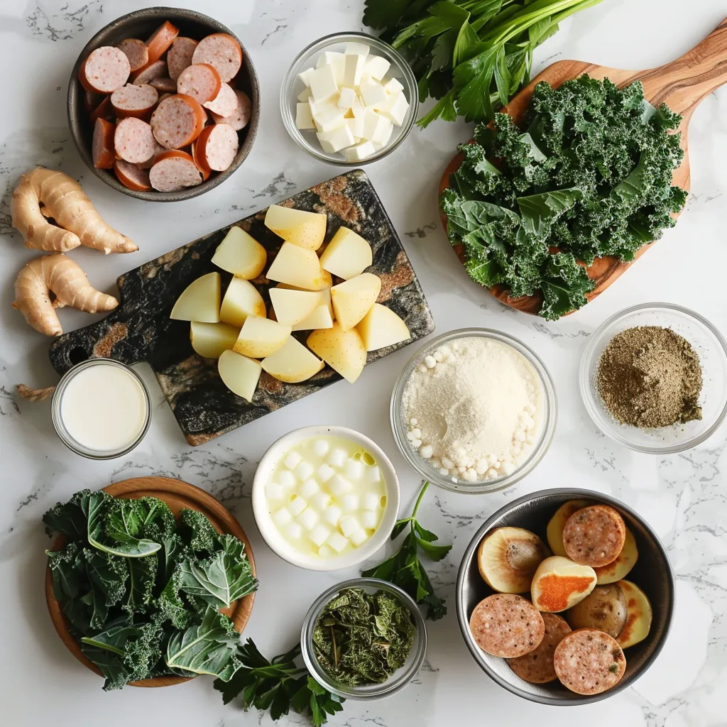 Copycat Olive Garden Sausage Kale and Potato Soup Fresh ingredients