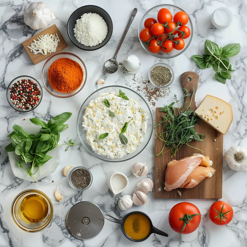 High Protein Cottage Cheese Chicken Crust Pizza Golden ingredients