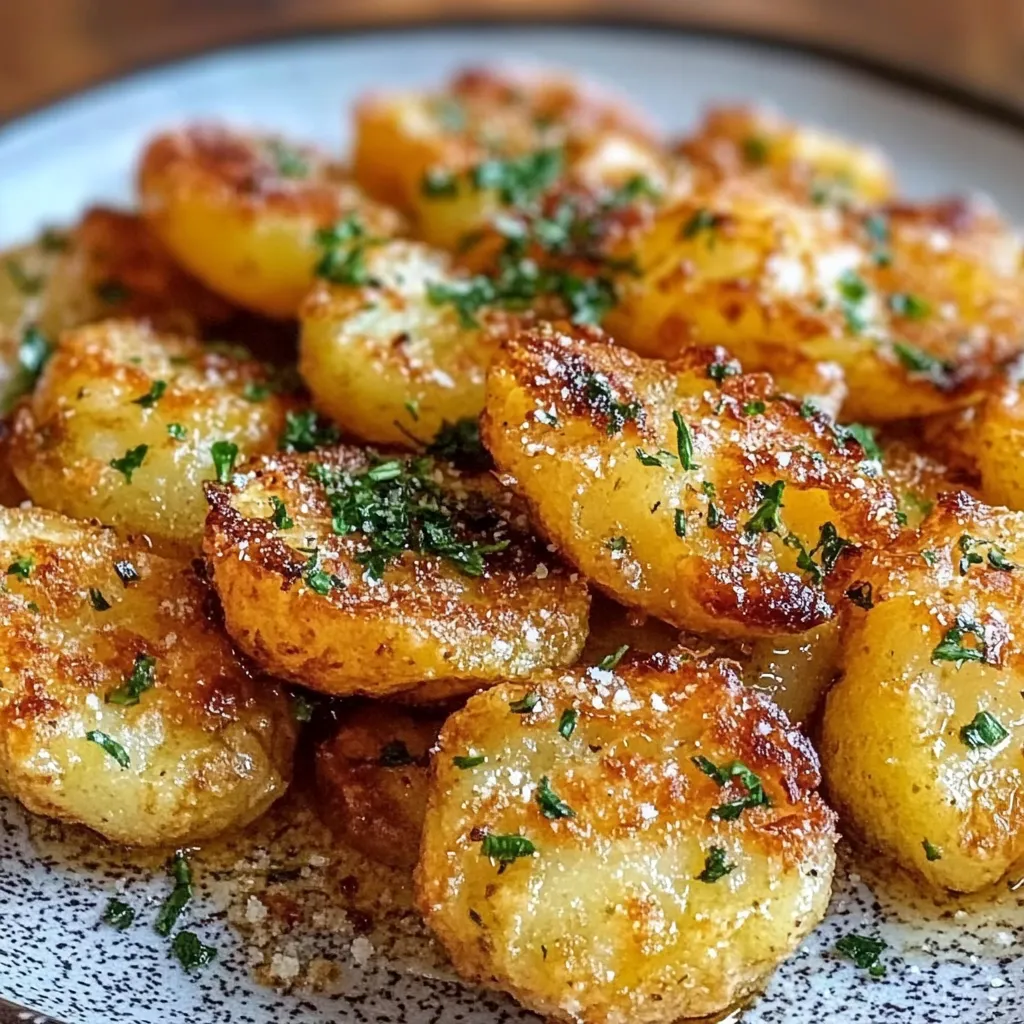 Juicy Garlic Butter Parmesan Smashed Potatoes