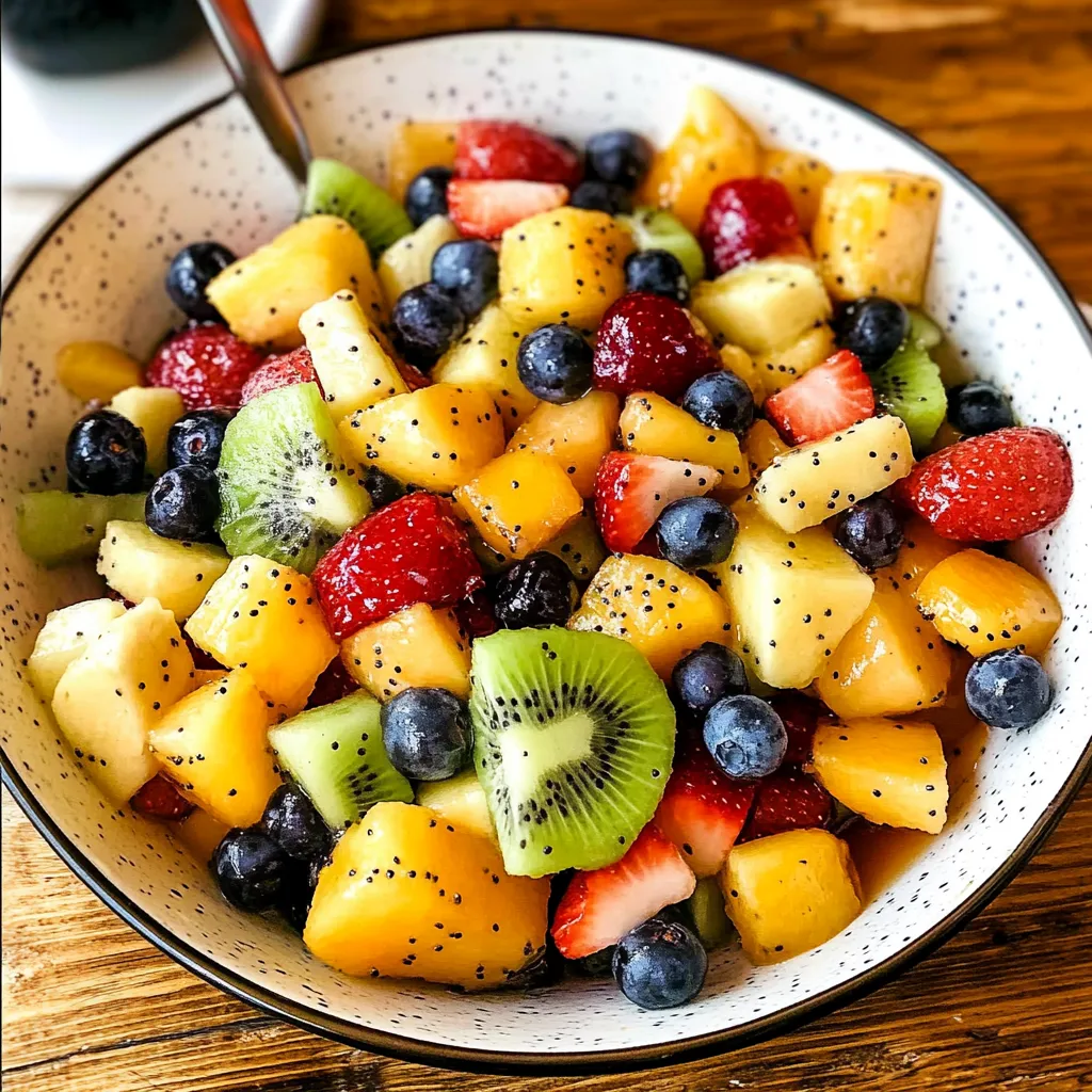 Juicy Perfect Fruit Salad with Honey Citrus Poppy Seed Dressing