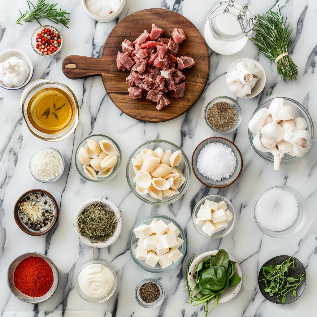 Creamy Beef and Shells Recipe for Dinner ingredients