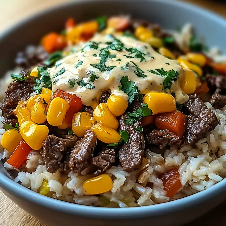 Cheesy Steak Queso Rice Bowl - Ultimate Comfort