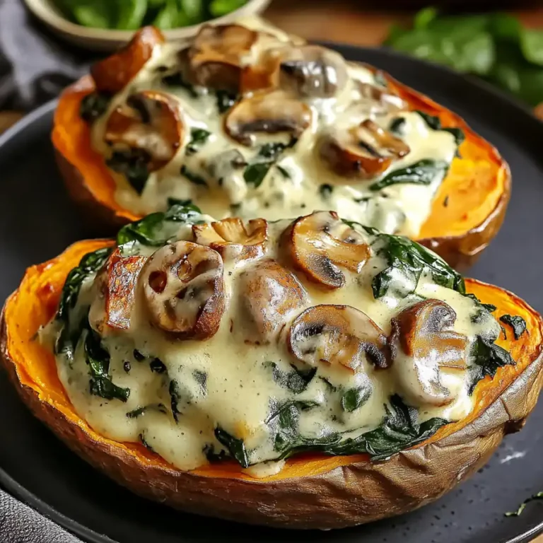 Creamy Mushroom & Spinach Stuffed Sweet Potatoes – Easy Dinner