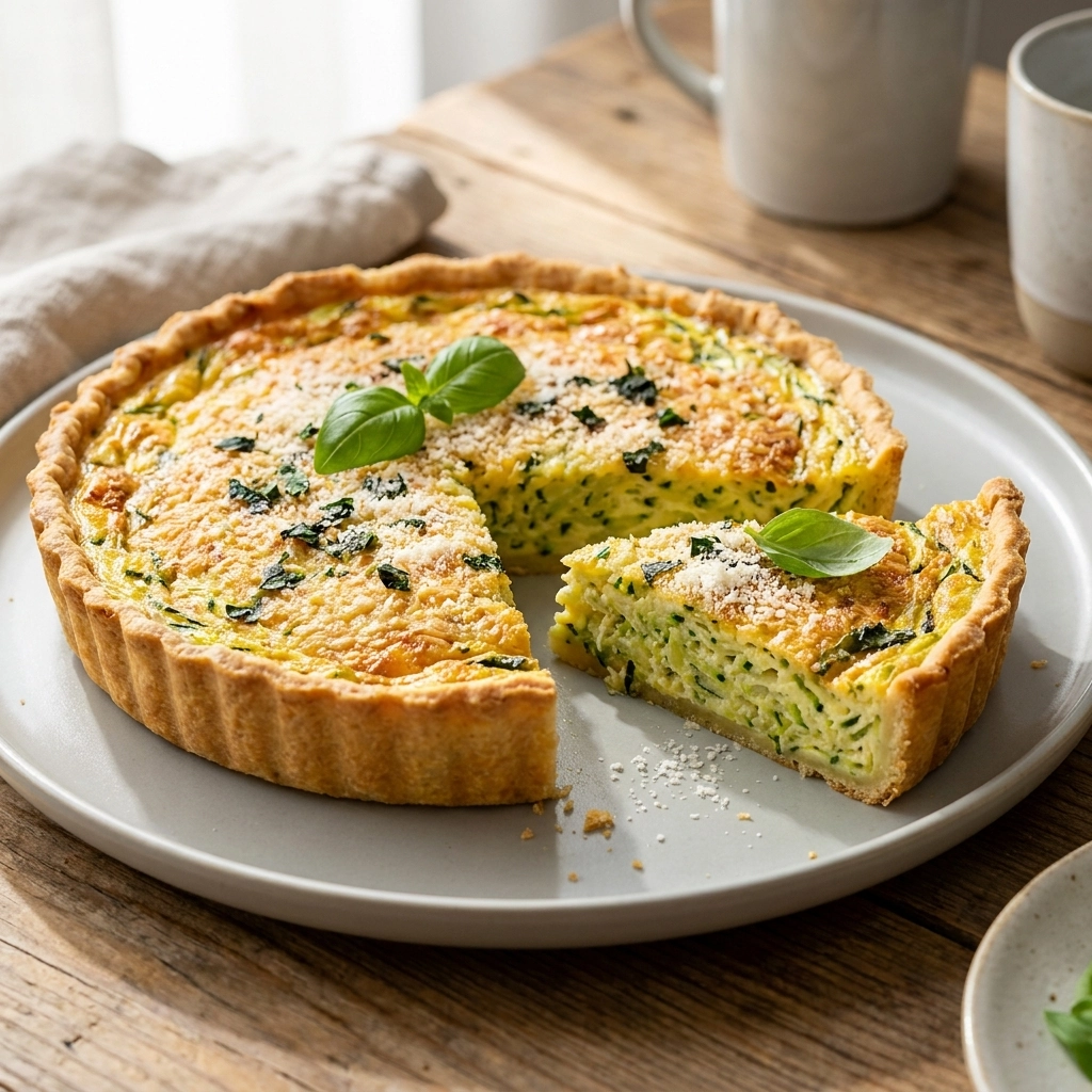 Cozy Shredded Zucchini Quiche Recipe with Easy Buttery Parmesan Crust | Savory Tart