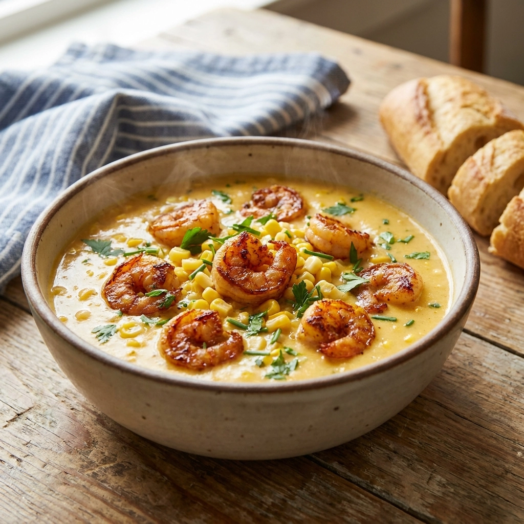 Creamy Slow Cooker Garlic Butter Shrimp and Corn Bisque Recipe Easy and Perfect for Dinner | Slow Cooker Seafood Soup