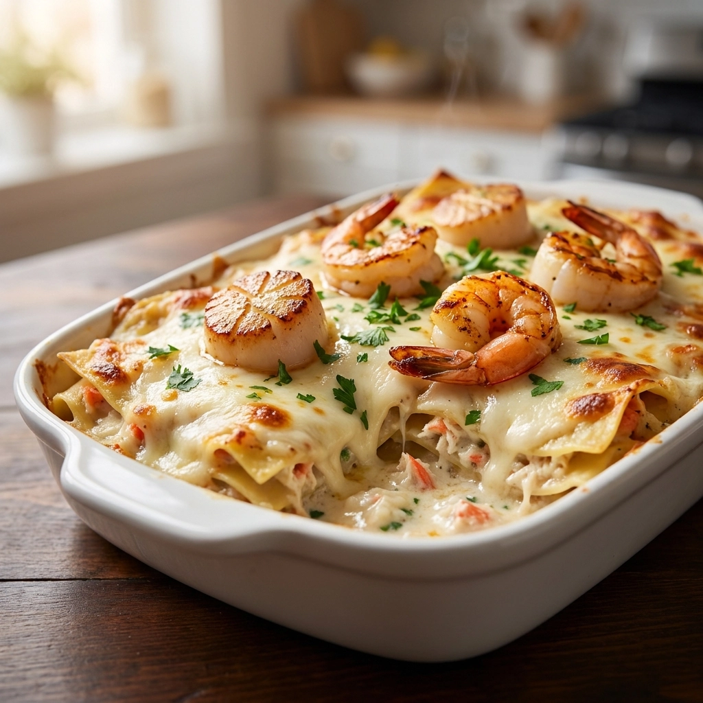 Creamy Seafood Lasagna Recipe with Shrimp Crab and Scallops Easy and Delicious | Seafood Pasta Bake