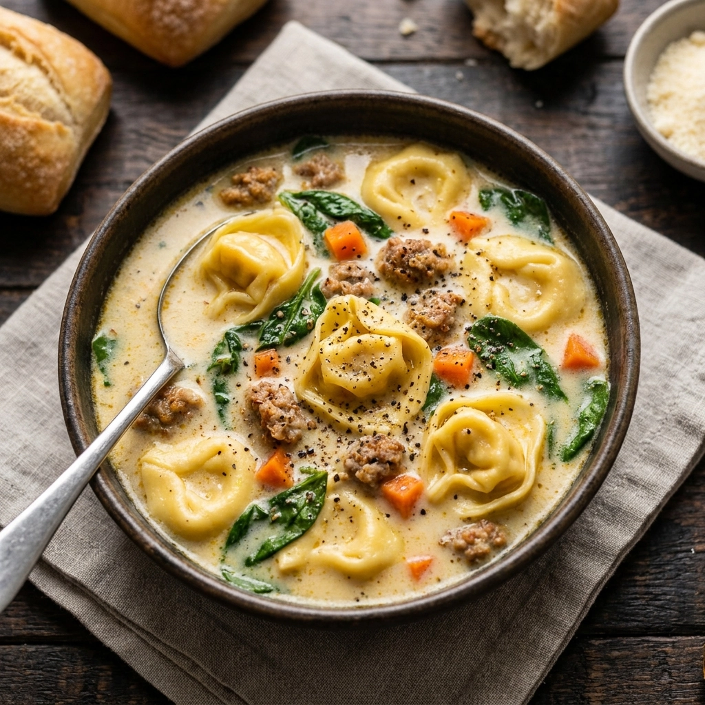 Cozy Slow Cooker Creamy Sausage & Tortellini Soup | Easy Crockpot Dinner Ideas