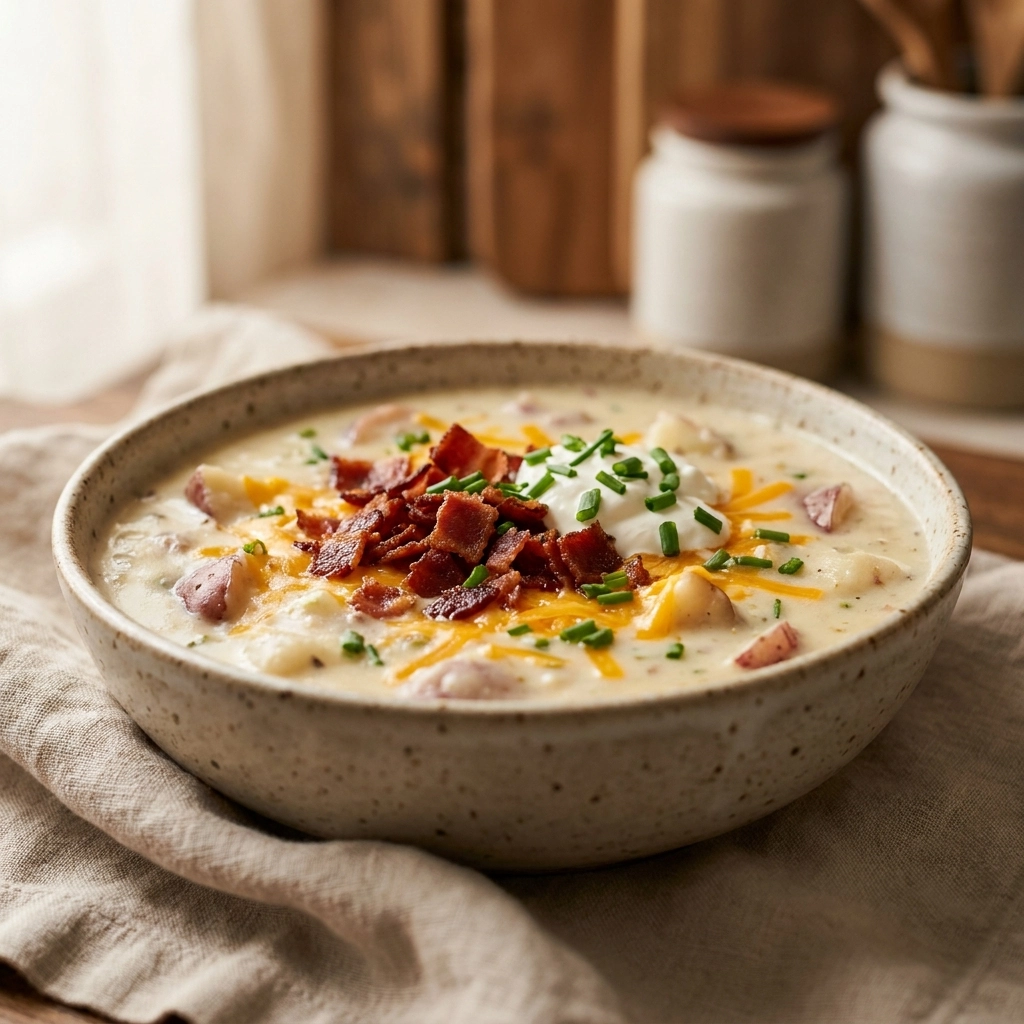 Creamy Loaded Potato Soup Crockpot Recipe: Easy 5-Ingredient Meal | Slow Cooker Soup