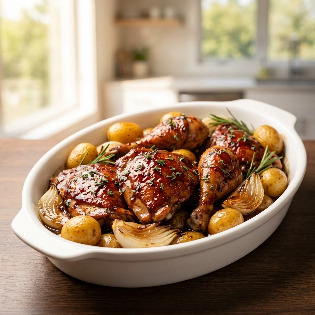 Tender Slow Cooker Balsamic Chicken Recipe with Easy Herb Roasted Veggies | Easy Dinner