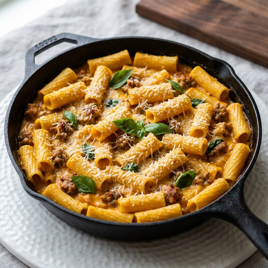 Irresistible Baked Ziti with Sausage and Pumpkin Recipe | Cozy Autumn Pasta Bake