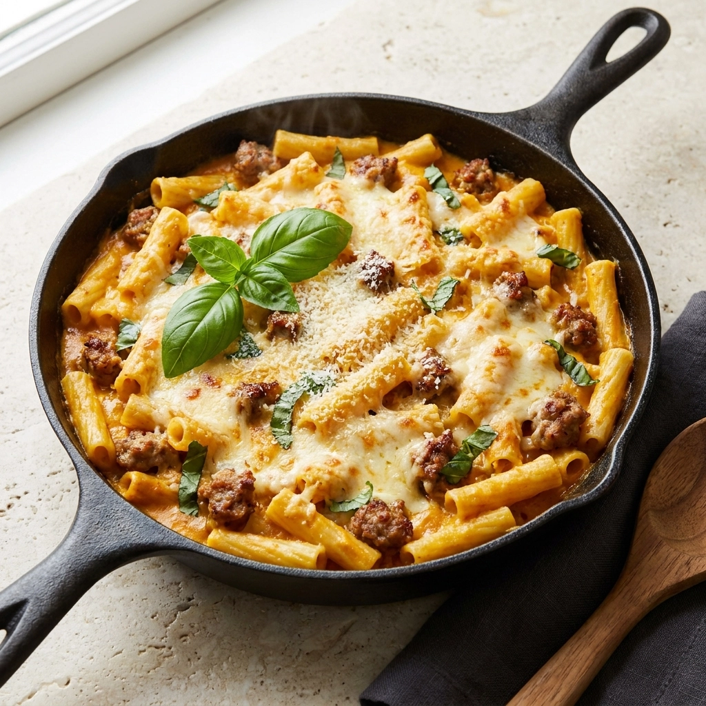 Irresistible Baked Ziti with Sausage and Pumpkin Recipe | Easy Autumn Pasta Bake