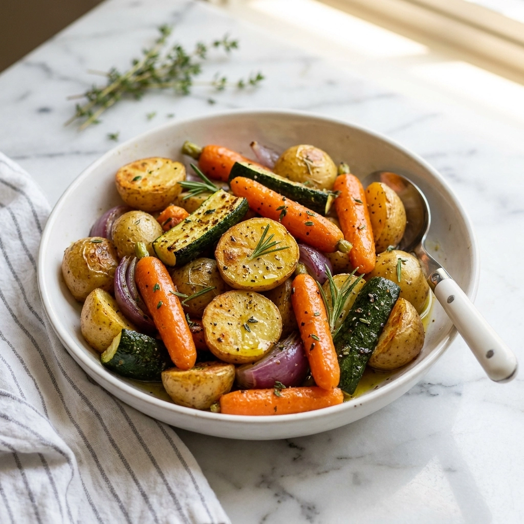 Garlic Herb Roasted Potatoes, Carrots, and Zucchini: A Sheet Pan Symphony | Easy Side Dish