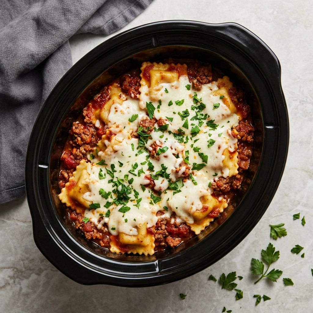 Irresistible Slow Cooker Ravioli Lasagna Recipe Delight | Easy Crock Pot Pasta Bake
