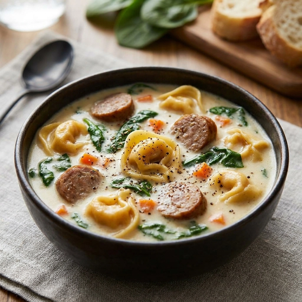 Cozy Slow Cooker Creamy Sausage & Tortellini Soup | Easy Crockpot Dinner Ideas