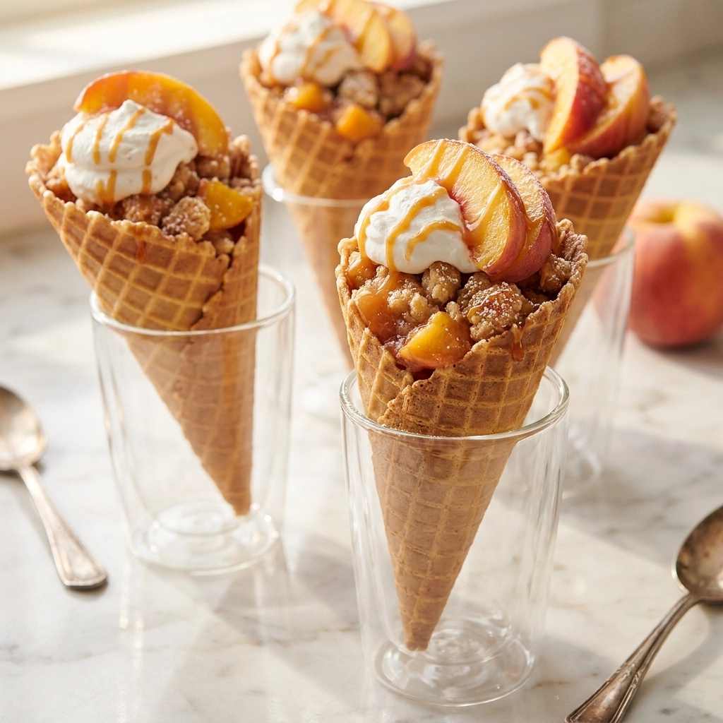 Irresistible Peach Cobbler Stuffed Cones Recipe | Easy Summer Dessert Idea