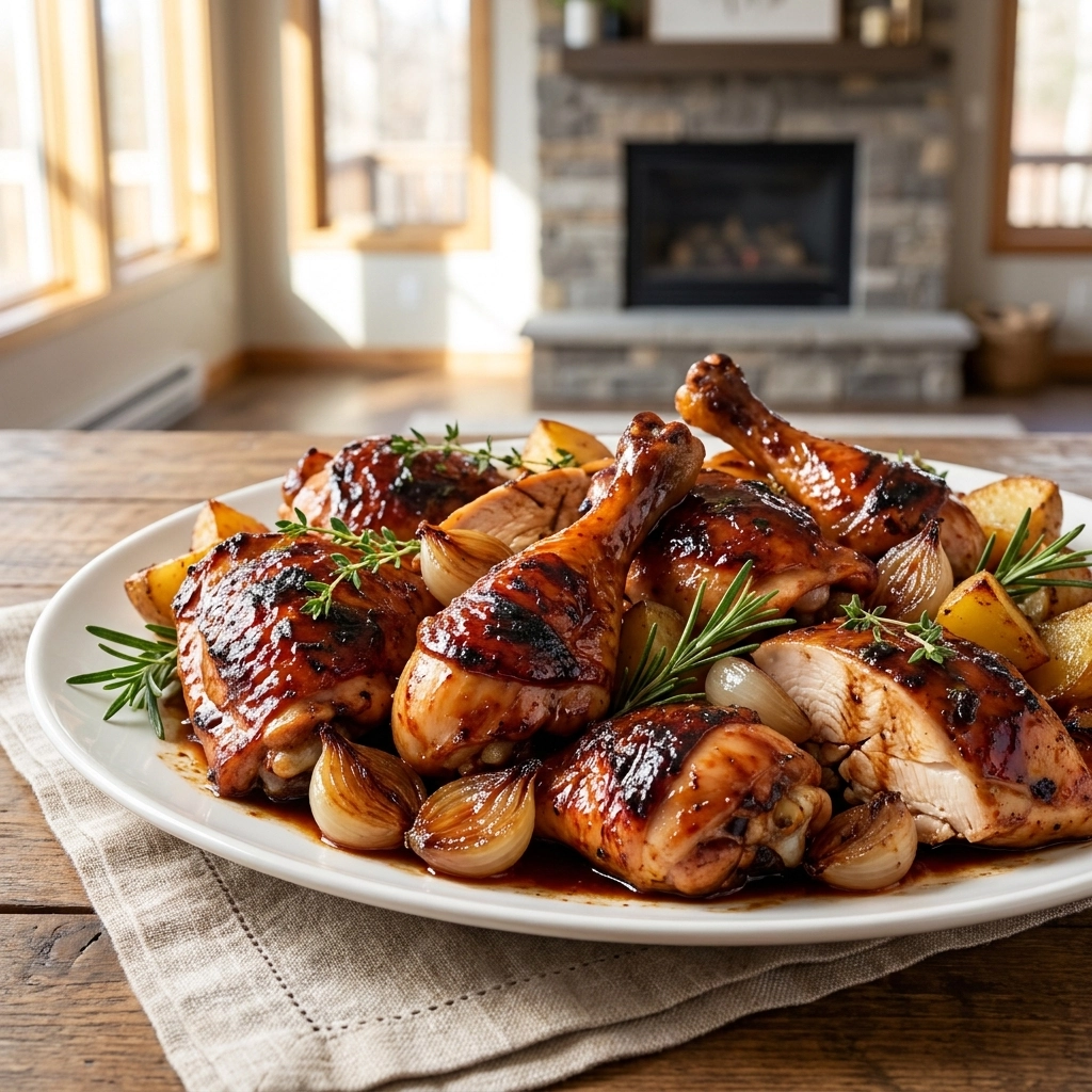 Tender Slow Cooker Balsamic Chicken Recipe with Easy Herb Roasted Veggies | Easy Dinner