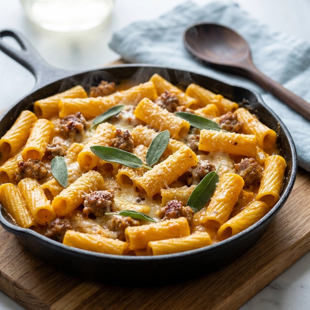 Irresistible Baked Ziti with Sausage and Pumpkin Recipe | Cozy Autumn Pasta Bake