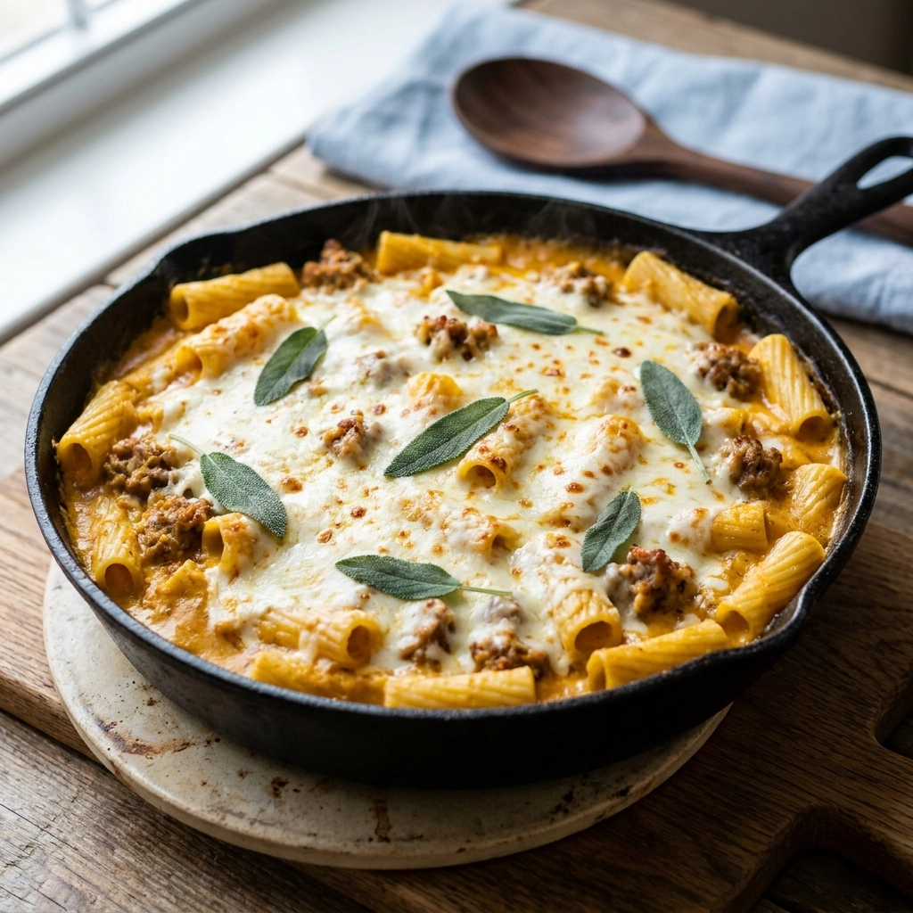 Irresistible Baked Ziti with Sausage and Pumpkin Recipe | Easy Autumn Pasta Bake