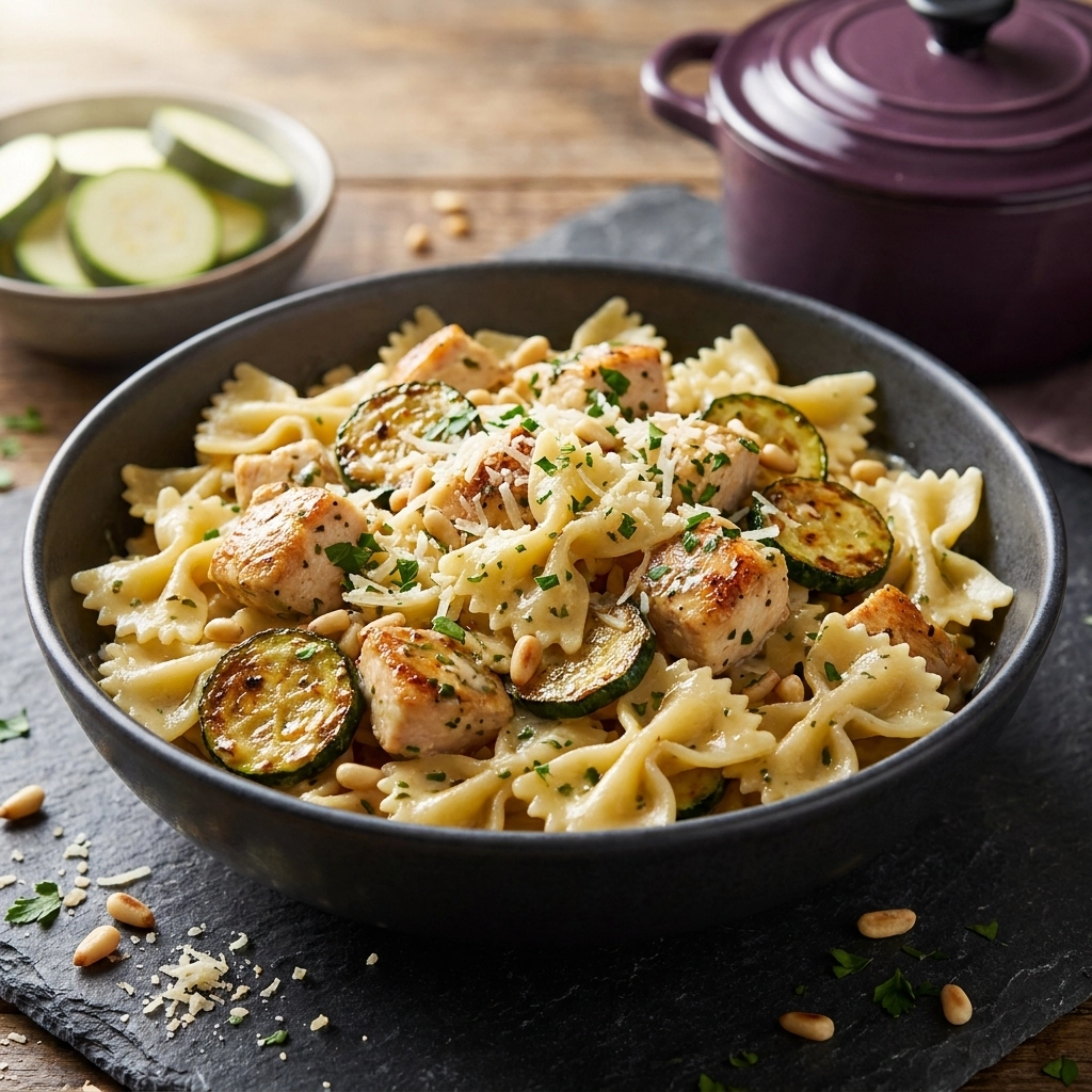 Creamy Chicken Zucchini Pasta with Garlic and Parmesan | Easy Healthy Dinner Idea