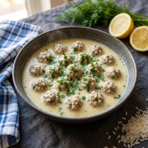 Authentic Giouvarlakia (Greek Meatball Soup) with Avgolemono | Comforting Greek Soup