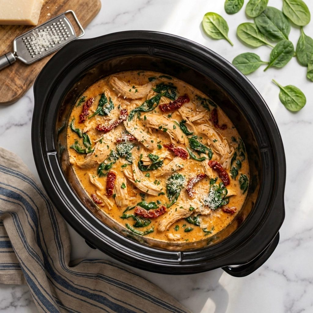 Creamy Slow Cooker Tuscan Chicken | Easy Crockpot Dinner Recipe