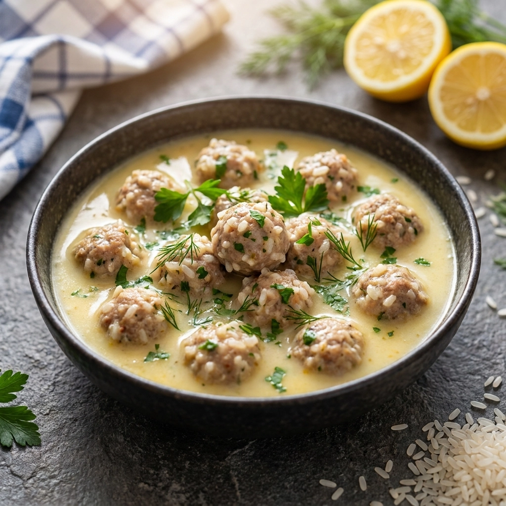 Authentic Giouvarlakia (Greek Meatball Soup) with Avgolemono | Comforting Greek Soup