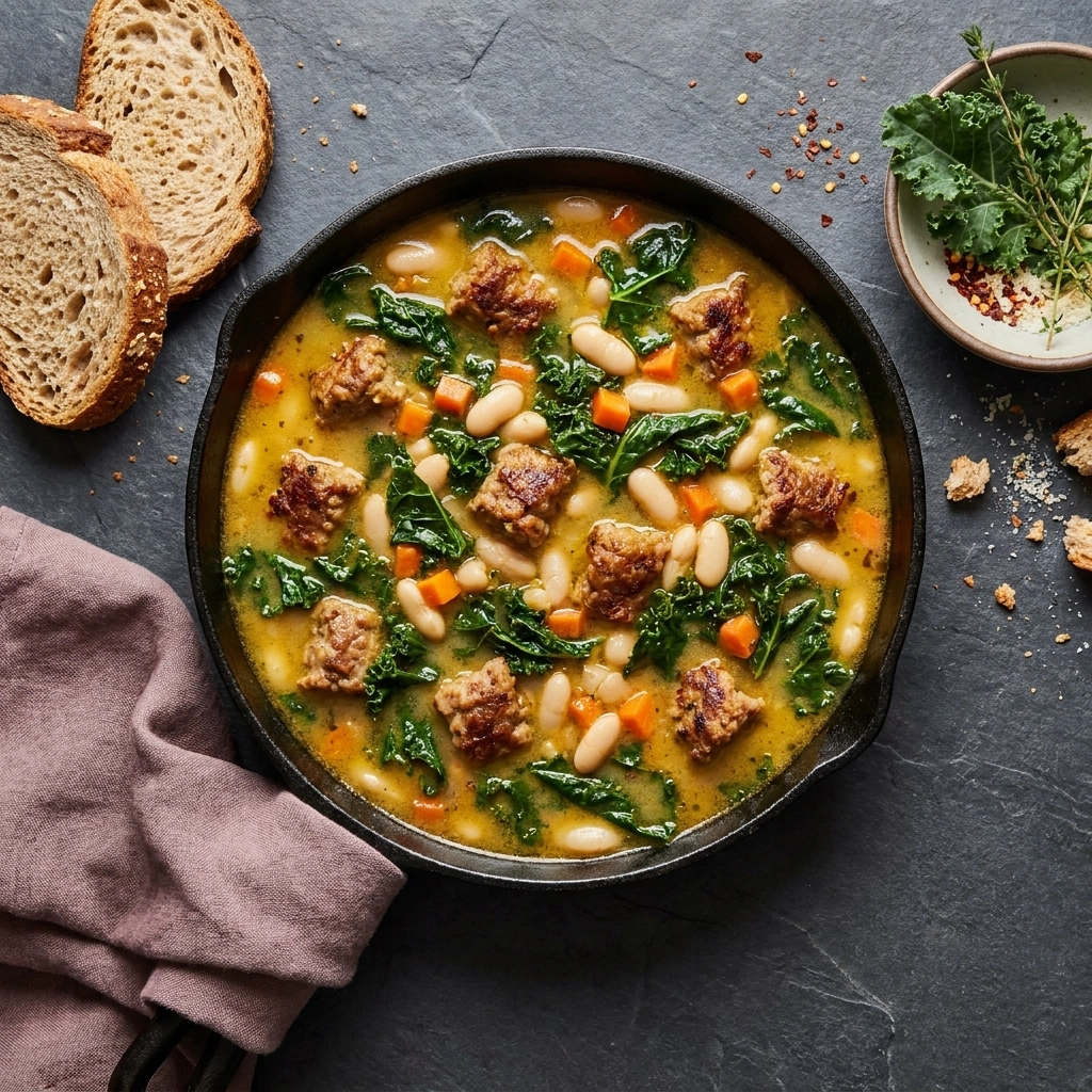 Hearty Kale and White Bean Sausage Soup | Easy Healthy Winter Soup Recipes