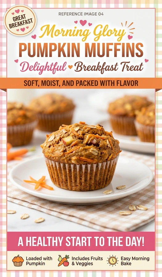 A close-up of pumpkin morning glory muffins topped with toasted walnuts on a cooling rack with a rustic background.