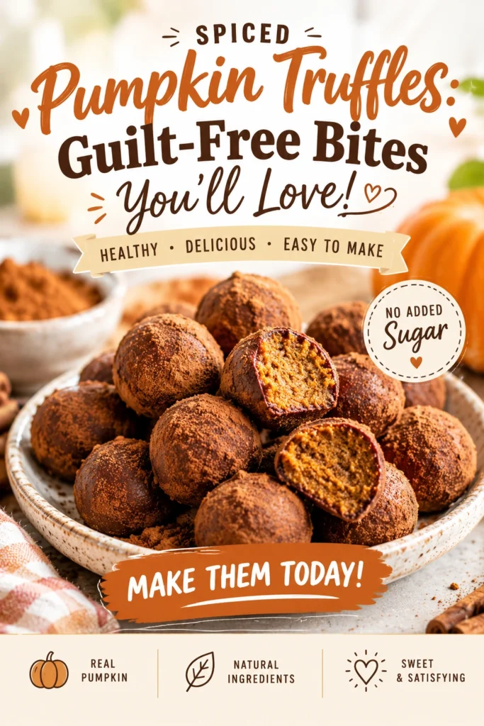 Small, round spiced pumpkin truffles dusted in cinnamon sugar, piled on a white plate with a few cinnamon sticks.