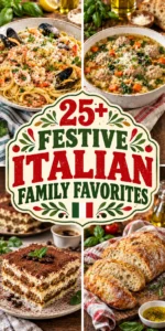 Collage of various Italian-inspired recipes featuring pasta, pizza, and salads in a grid