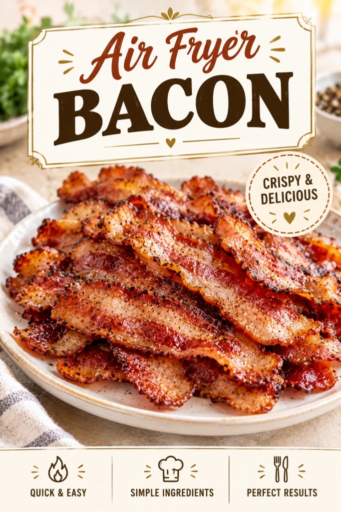 Crispy, golden brown strips of air fried bacon arranged on a baking sheet lined with parchment paper.