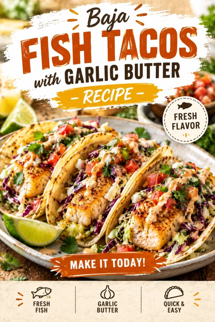 Three soft corn tortillas filled with grilled white fish, shredded cabbage, fresh cilantro, and a drizzle of cream sauce.