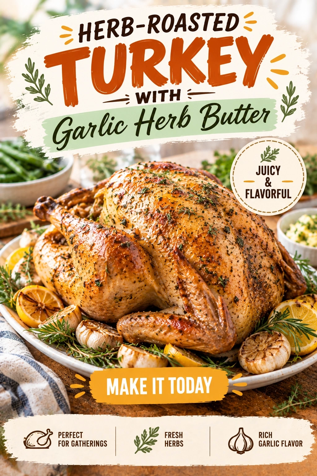 Herb-Roasted Turkey with Garlic Herb Butter | Easy Thanksgiving Turkey Recipe recipe