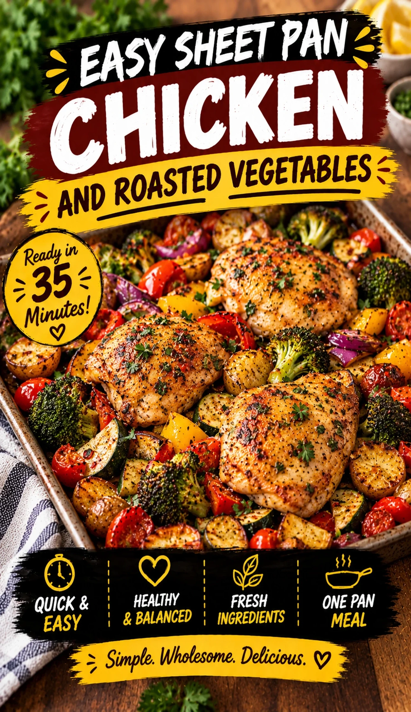 Easy Sheet Pan Chicken and Roasted Vegetables | Healthy Weeknight Dinner Idea recipe
