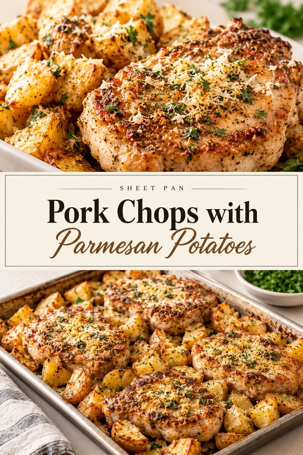 Sheet Pan Pork Chops with Parmesan Potatoes | Easy One Pan Dinner Idea recipe