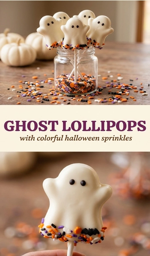 Ghost Lollipops with Halloween Sprinkles | Cute Halloween Candy Treat Ideas recipe