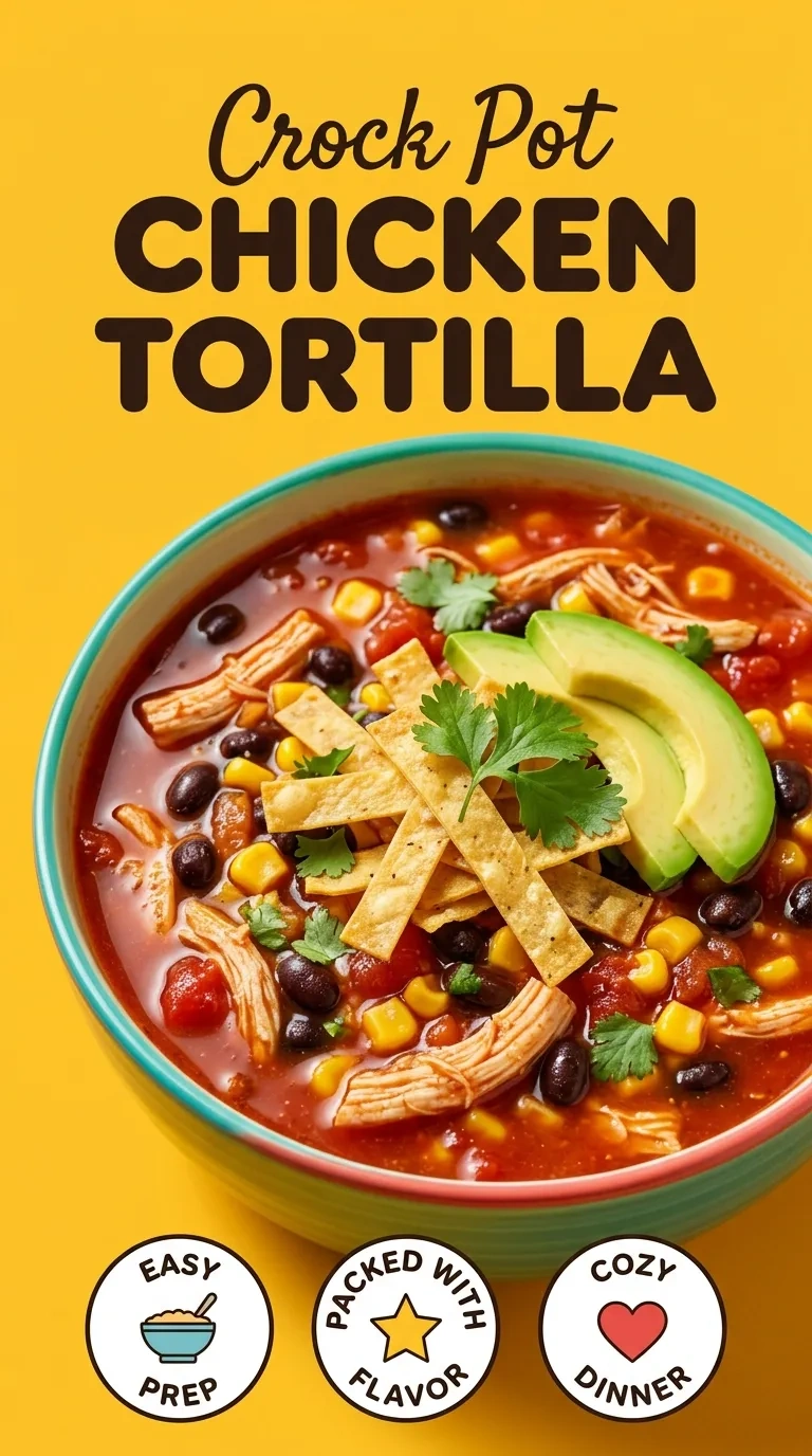 Hearty Crock Pot Chicken Tortilla Soup | Easy Slow Cooker Mexican Soup recipe