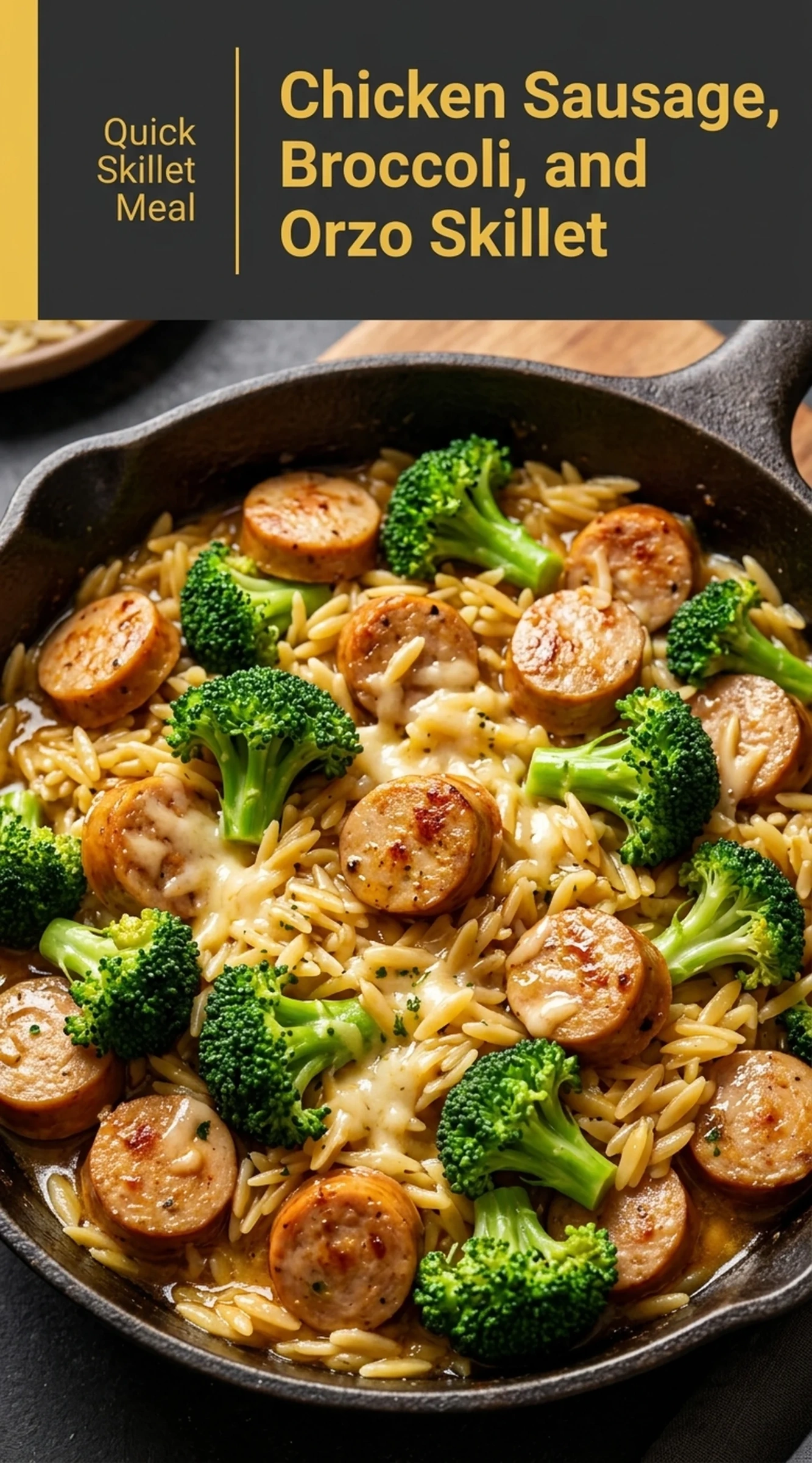 Chicken Sausage, Broccoli, and Orzo Skillet | Easy One Pan Dinner Idea recipe