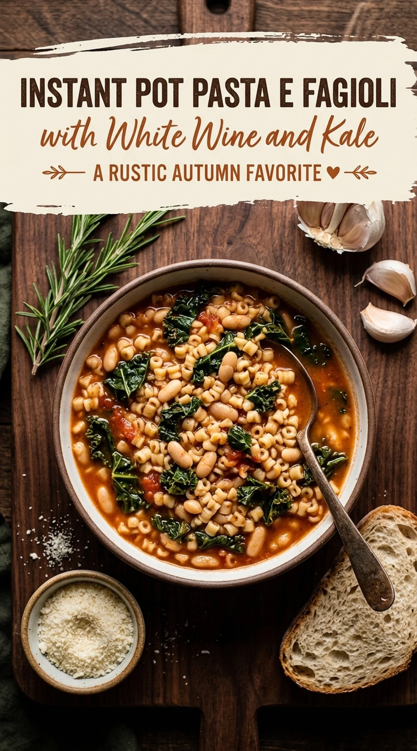 Instant Pot Pasta e Fagioli with White Wine and Kale | Easy Italian Soup Recipe recipe