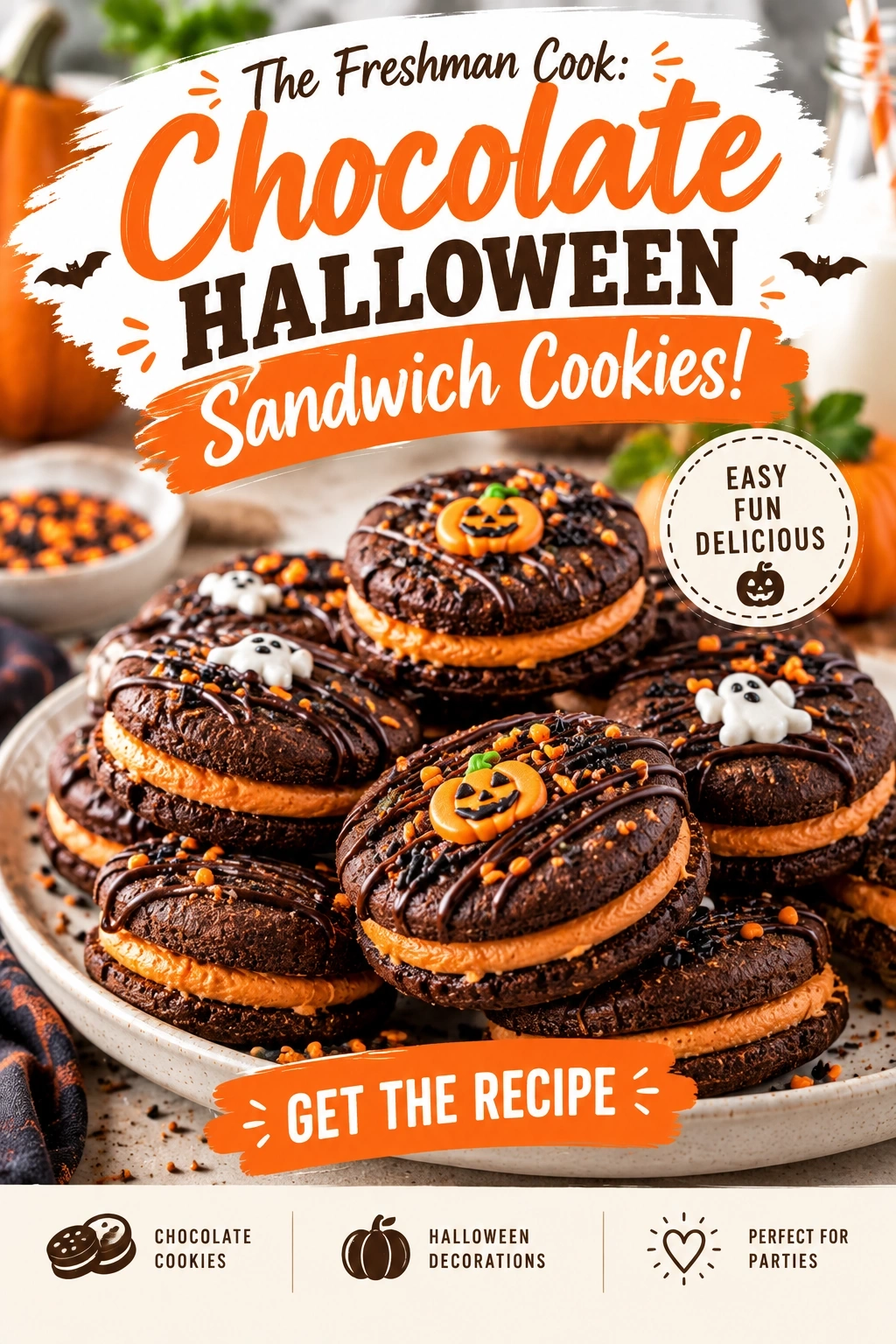 The Freshman Cook: Chocolate Halloween Sandwich Cookies! | Easy Spooky Treats recipe