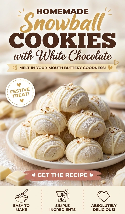 Snowball Cookies with White Chocolate | Easy Powdered Sugar Holiday Treats recipe