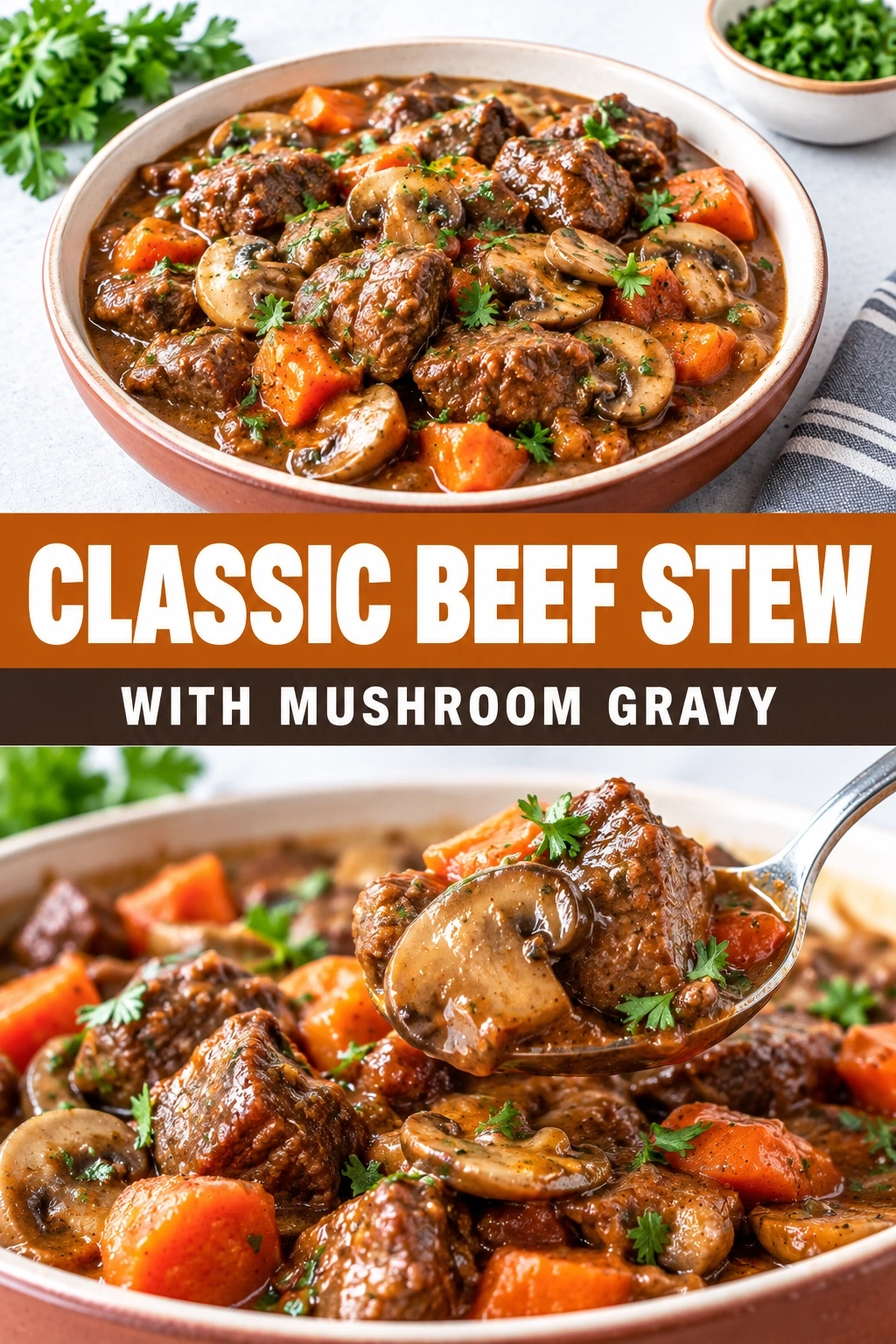 Classic Beef Stew with Mushroom Gravy | Hearty Comfort Food Dinner Recipe recipe