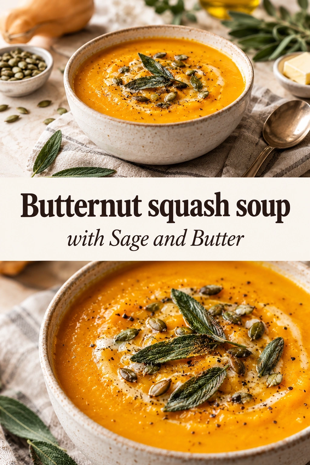 Butternut Squash Soup with Sage and Butter | Easy Fall Comfort Food Recipe recipe