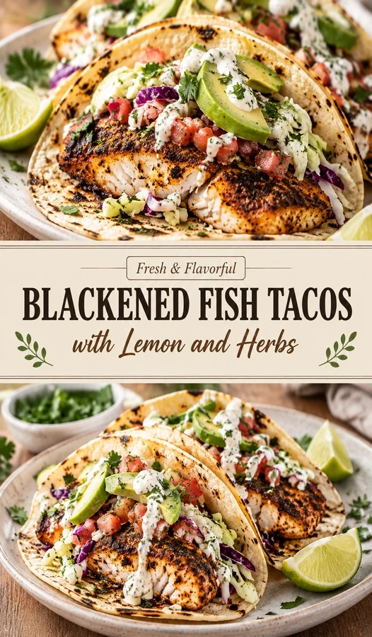 Blackened Fish Tacos with Lemon and Herbs | Easy Healthy Seafood Dinner Idea recipe