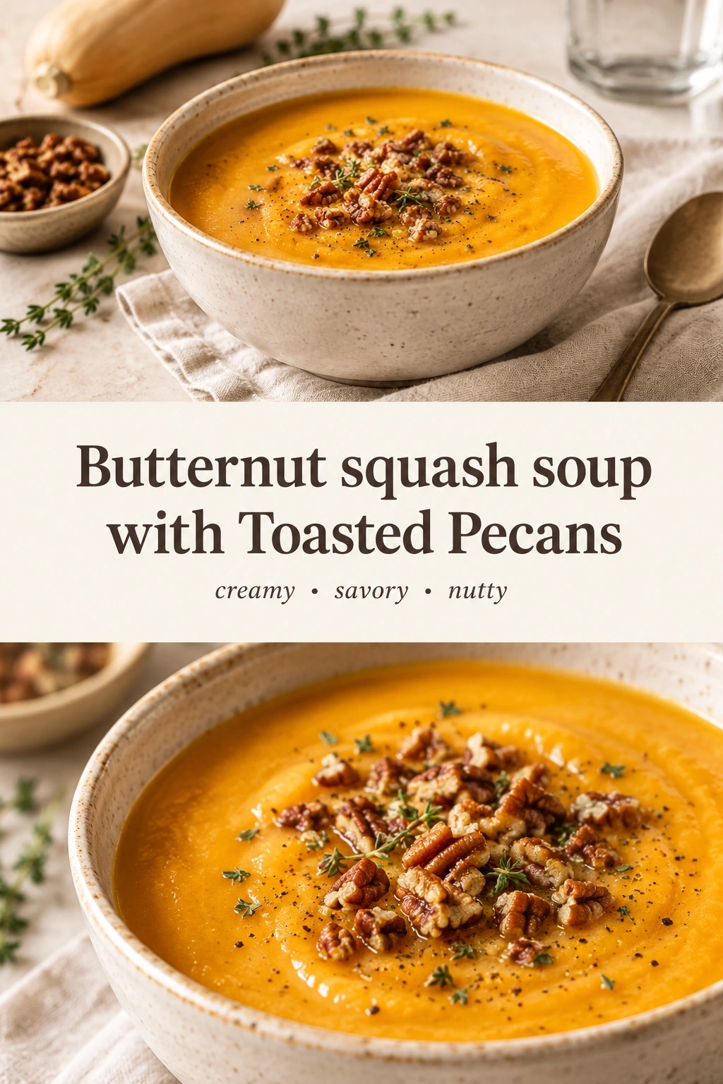 Creamy Butternut Squash Soup with Toasted Pecans | Easy Fall Soup Recipe recipe