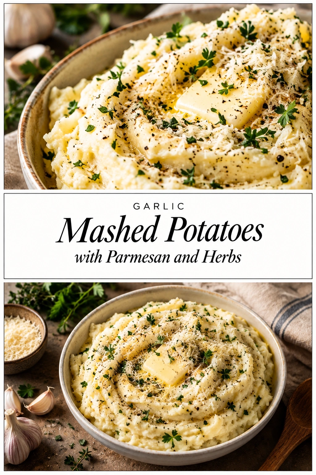 Garlic Mashed Potatoes with Parmesan and Herbs | Easy Holiday Side Dish Recipe recipe