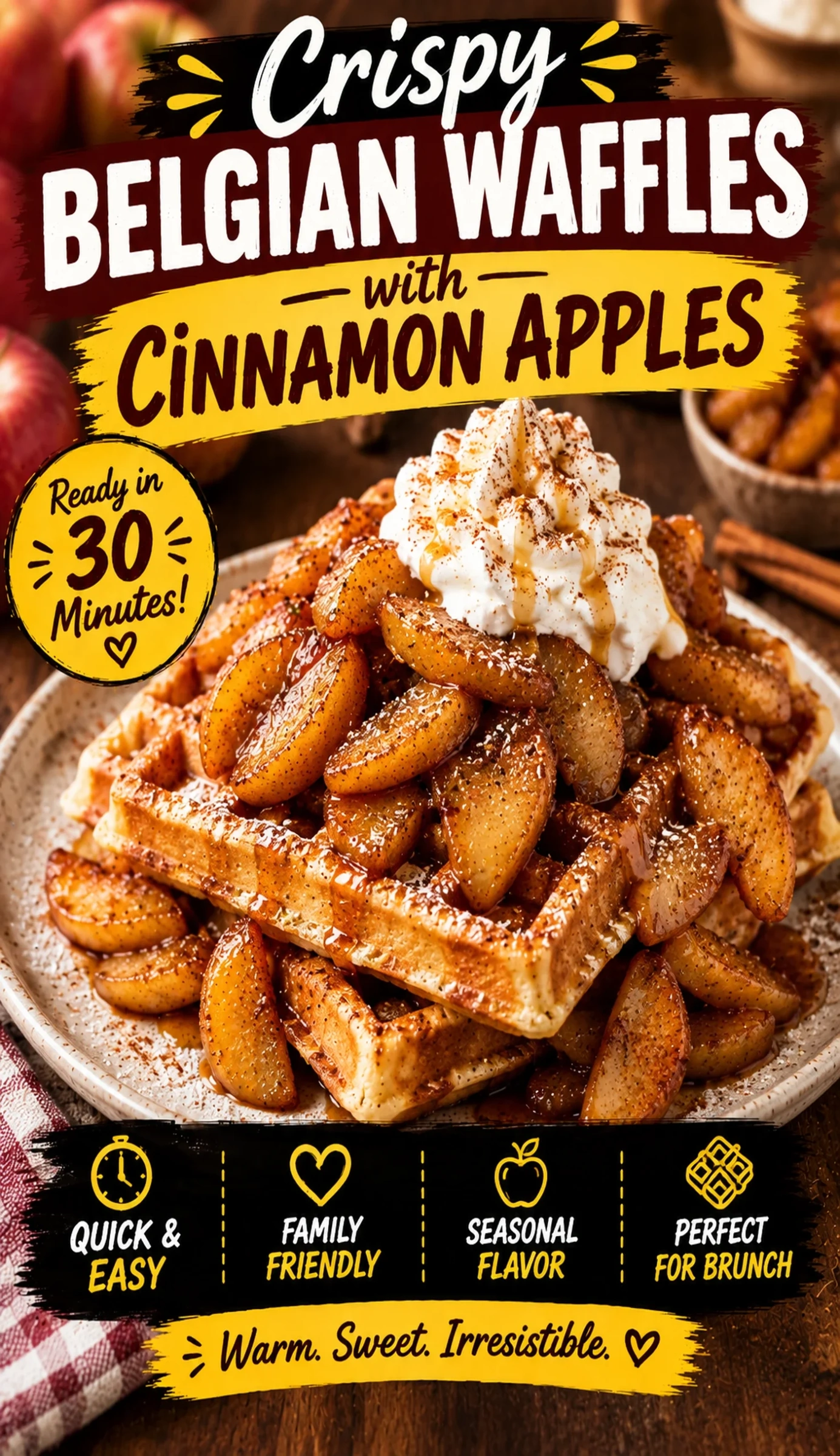 Crispy Belgian Waffles with Cinnamon Apples | Easy Fall Breakfast Recipe recipe
