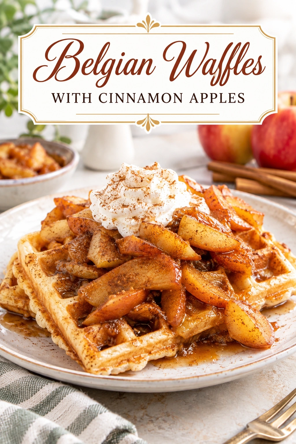 Crispy Belgian Waffles with Cinnamon Apples | Best Fall Breakfast Recipe recipe