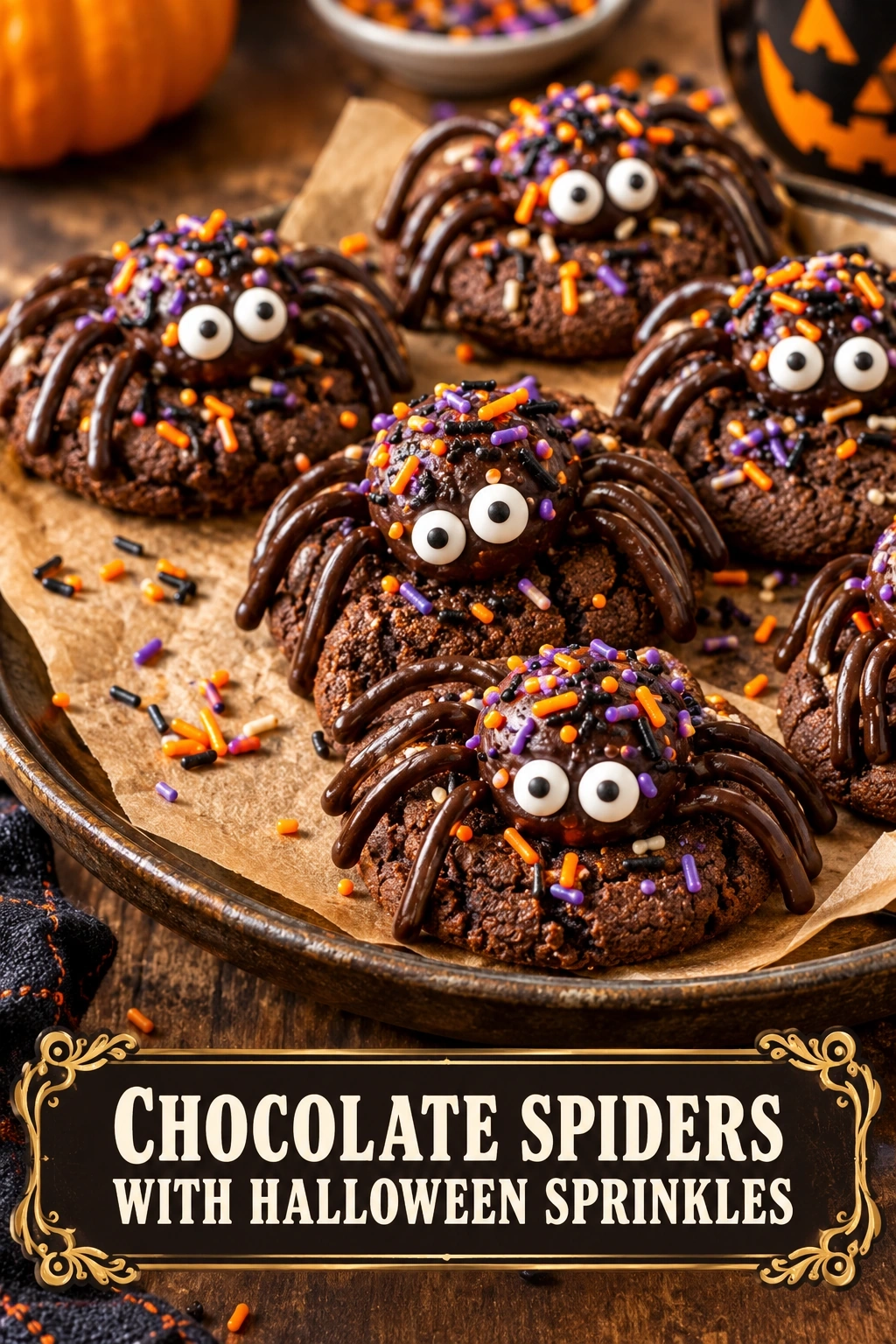 Chocolate Spiders with Halloween Sprinkles | Easy Halloween Dessert Idea recipe